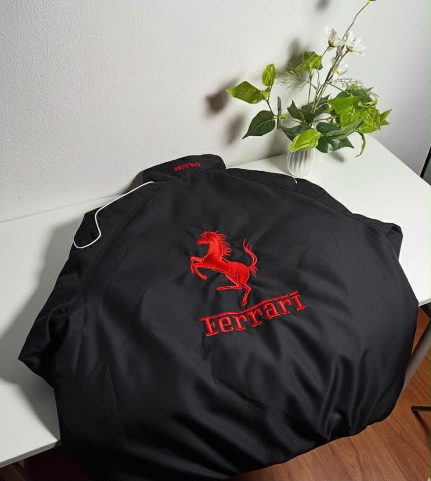 Vintage Ferrari Jacket Black Embroidered Padded - Unisex