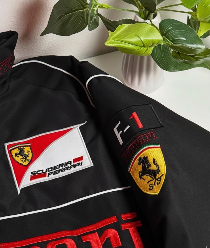 Vintage Ferrari Jacket Black Embroidered Padded - Unisex