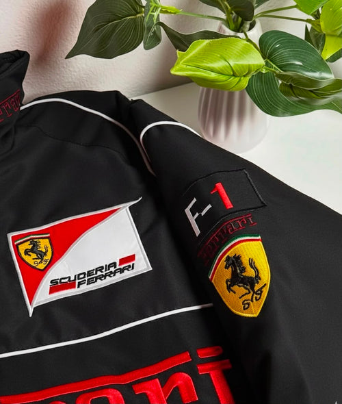 Vintage Ferrari Jacket Black Embroidered Padded - Unisex